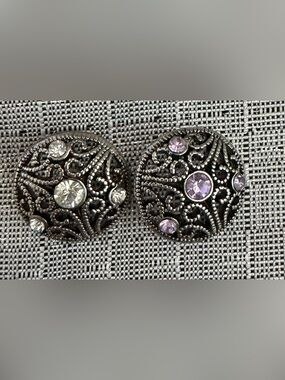 Interchangeable Snap Charms with Light Purple and Clear Stones